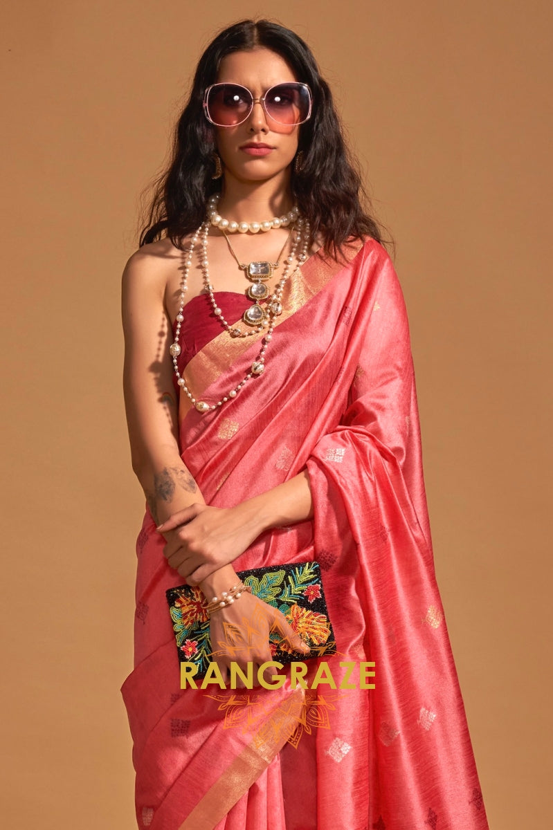 Prism Puce Pink Woven Banarasi Silk Saree