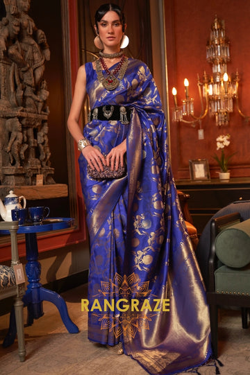 Royal Blue Zari Work Handloom Banarasi Silk Saree