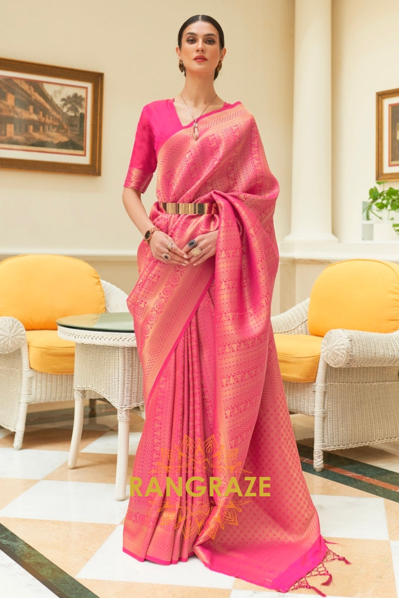 Pink Pearl Woven Kanjivaram Silk Saree