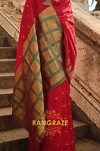 Brick Red Woven Banarasi Khaddi Silk Saree