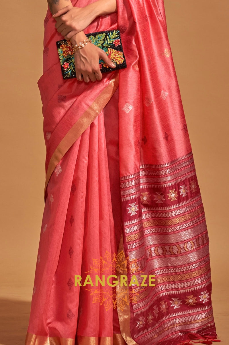 Prism Puce Pink Woven Banarasi Silk Saree