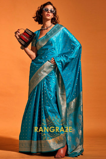 Sapphire Blue Dual Tone Banarasi Satin Silk Saree