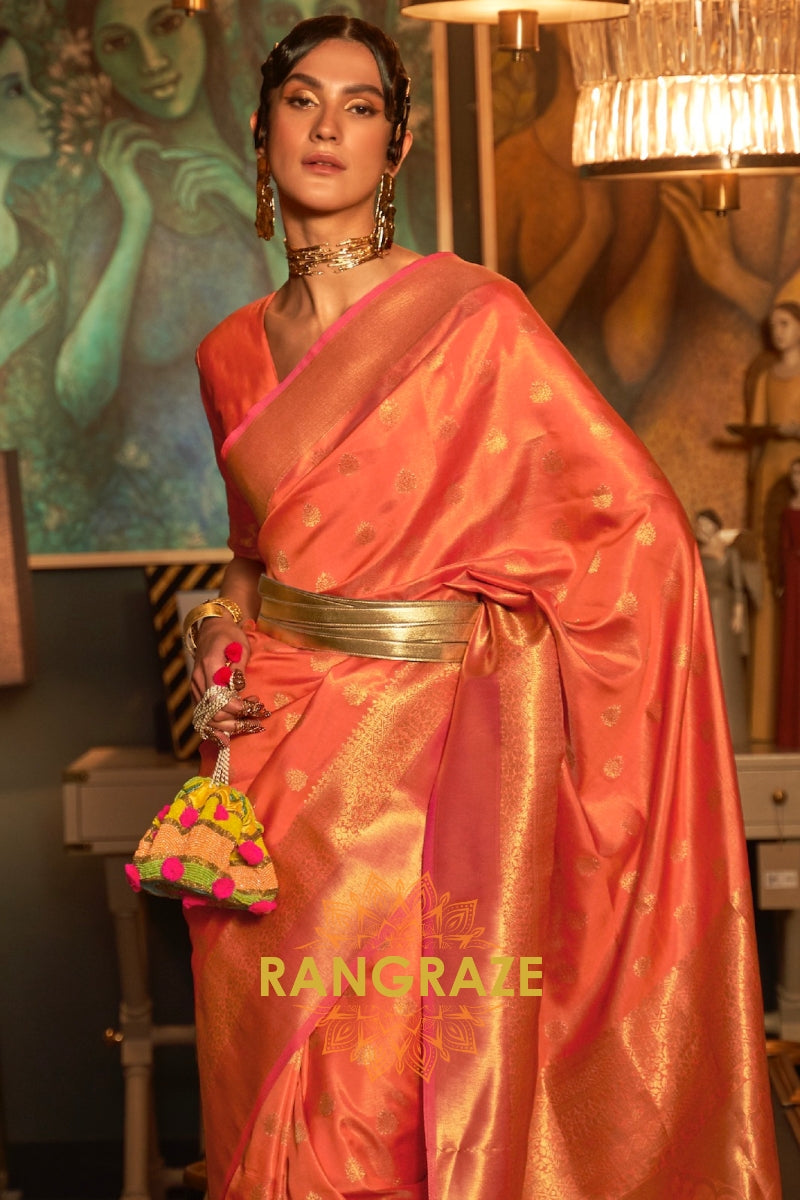 Imperial Royal Orange Woven Banarasi Silk Saree