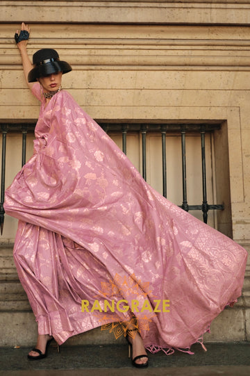 Pink Pearl Gota Handloom Weaving Silk Banarasi Saree