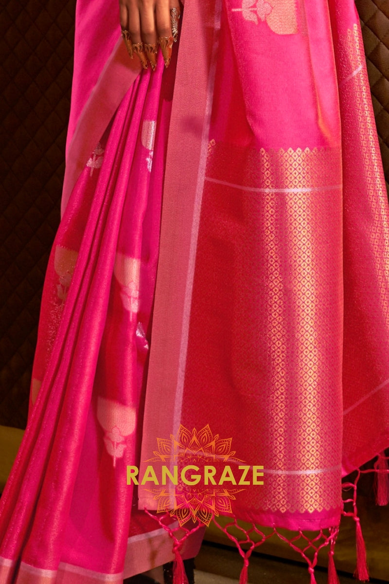 Antique Magenta Pink Woven Banarasi Saree With Brocade Blouse