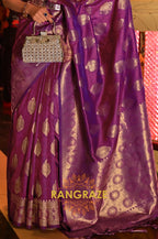 Violet Purple Woven Banarasi Brocade Silk Saree