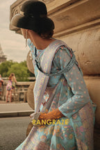 Rajwada Turquoise Blue Kashmiri Organza Handloom Weaving