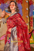 Apple Red Woven Banarasi Soft Silk Saree