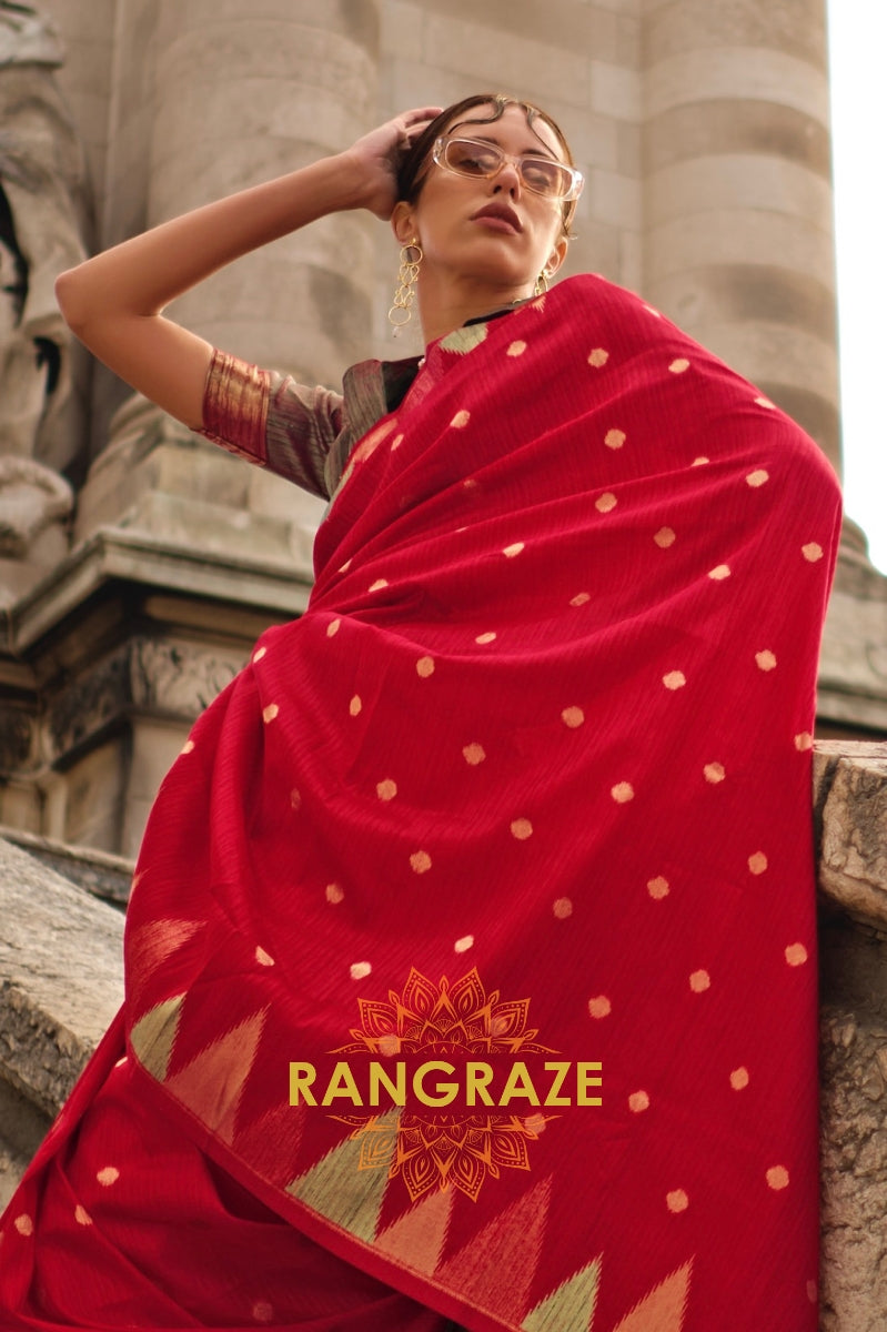 Brick Red Woven Banarasi Khaddi Silk Saree