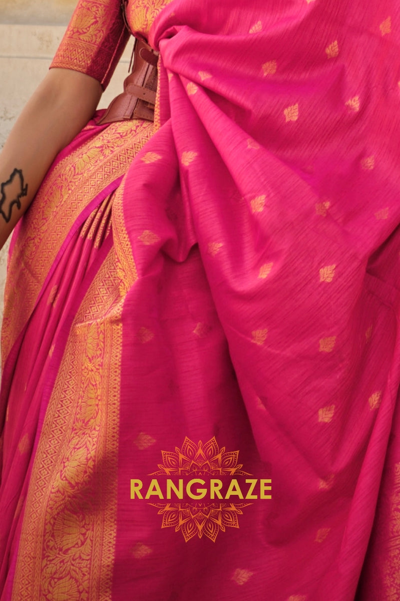 Fuchsia Pink Woven Banarasi Khaddi Silk Saree
