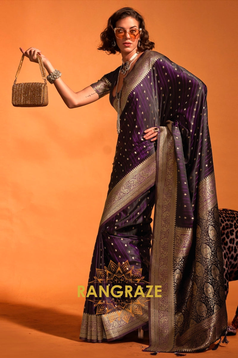 Sparkling Purple Dual Tone Banarasi Satin Silk Saree