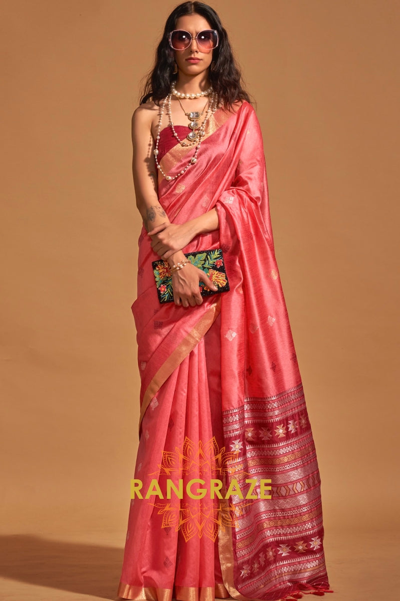 Prism Puce Pink Woven Banarasi Silk Saree