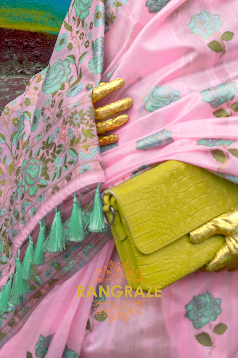Floral Pink Parsi Weaved Cotton Silk Saree