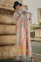 Rajwada Turquoise Blue Kashmiri Organza Handloom Weaving