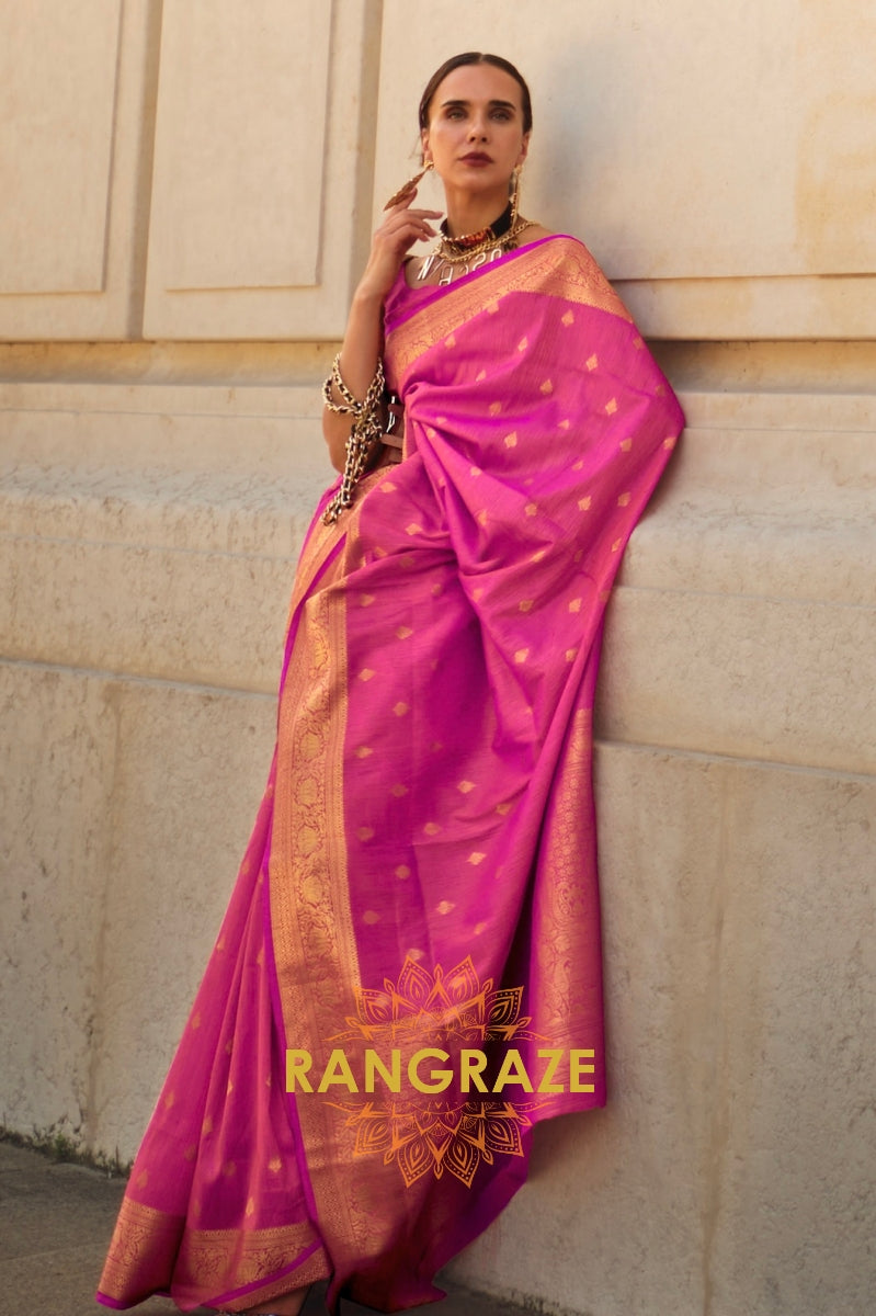 Fuchsia Pink Woven Banarasi Khaddi Silk Saree