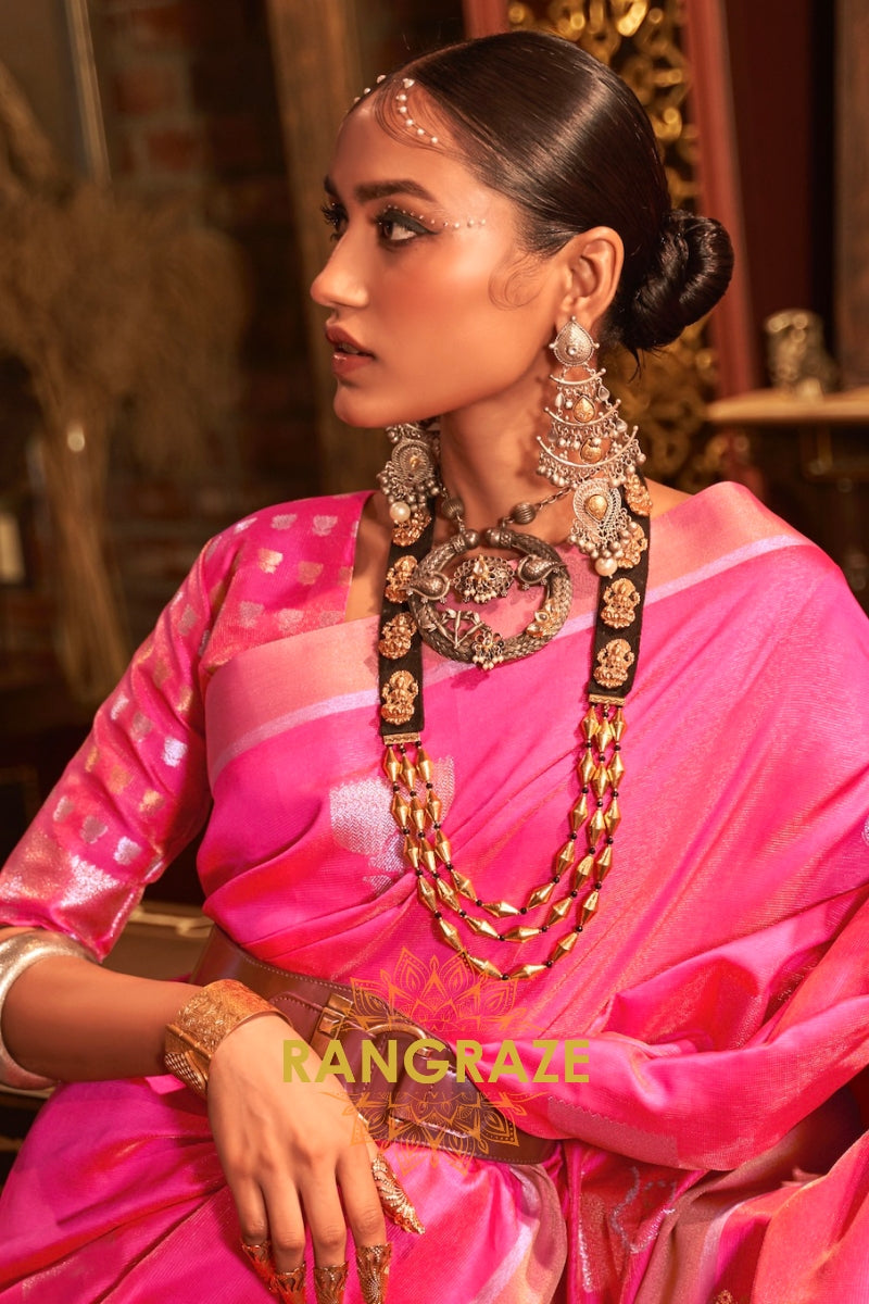 Antique Magenta Pink Woven Banarasi Saree With Brocade Blouse