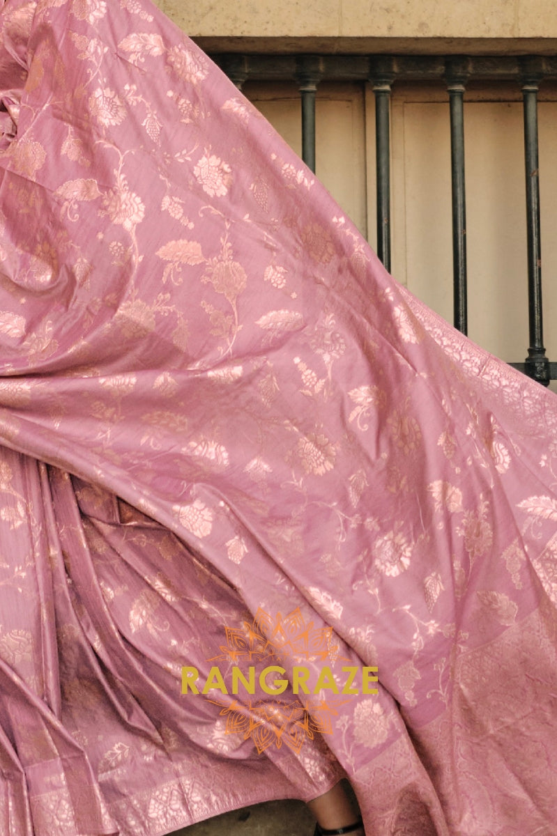 Pink Pearl Gota Handloom Weaving Silk Banarasi Saree