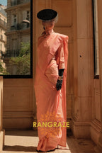 Orchid Peach Pure Satin Handloom Weaving Banarasi Silk Saree