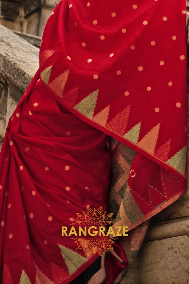 Brick Red Woven Banarasi Khaddi Silk Saree
