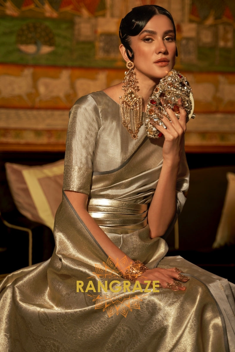 Imperial Royal Grey Woven Banarasi Silk Saree