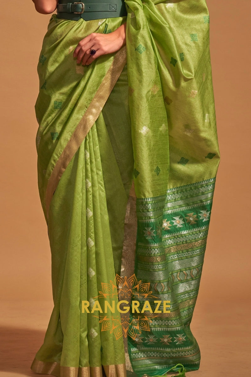 Prism Lime Green Woven Banarasi Silk Saree