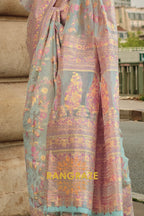 Rajwada Turquoise Blue Kashmiri Organza Handloom Weaving