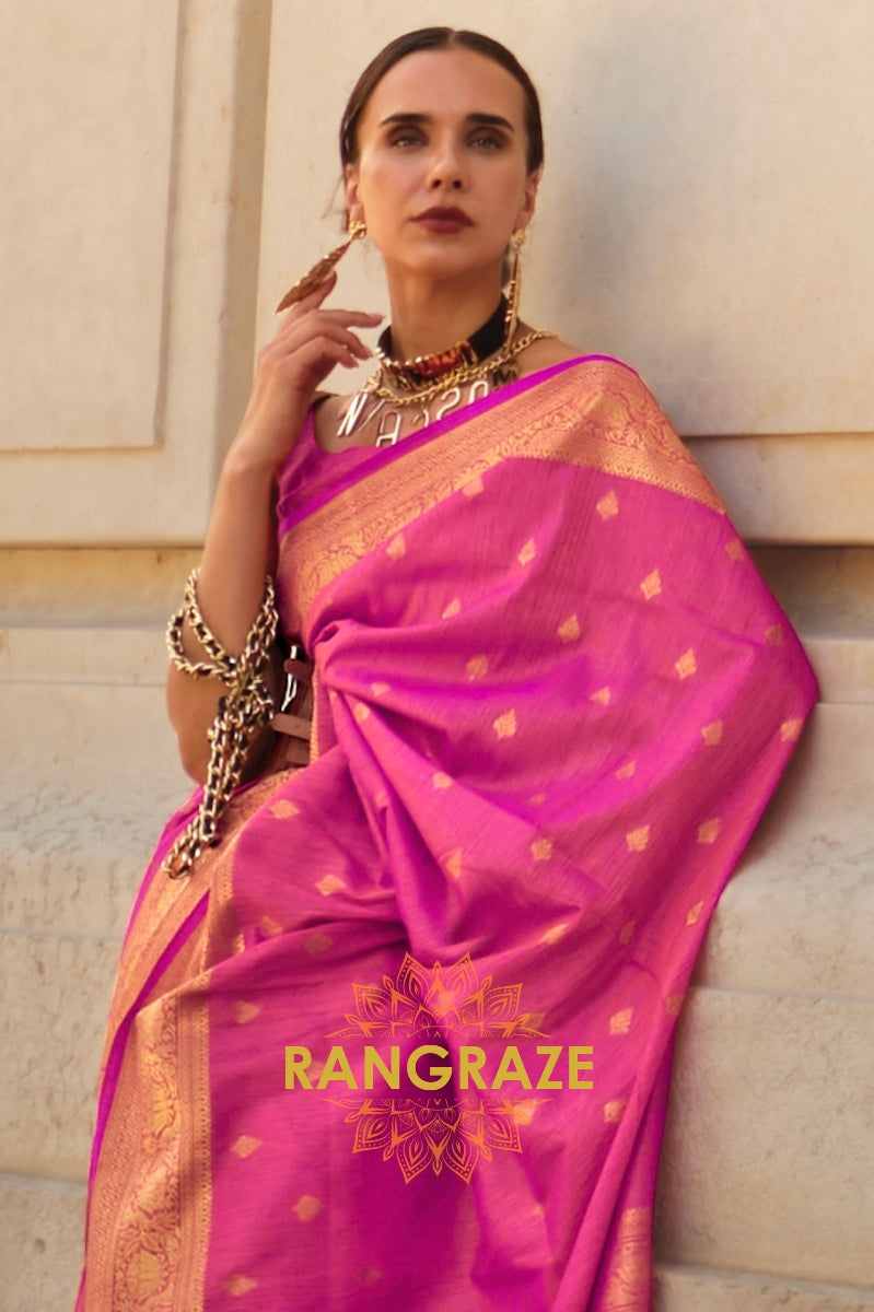 Fuchsia Pink Woven Banarasi Khaddi Silk Saree