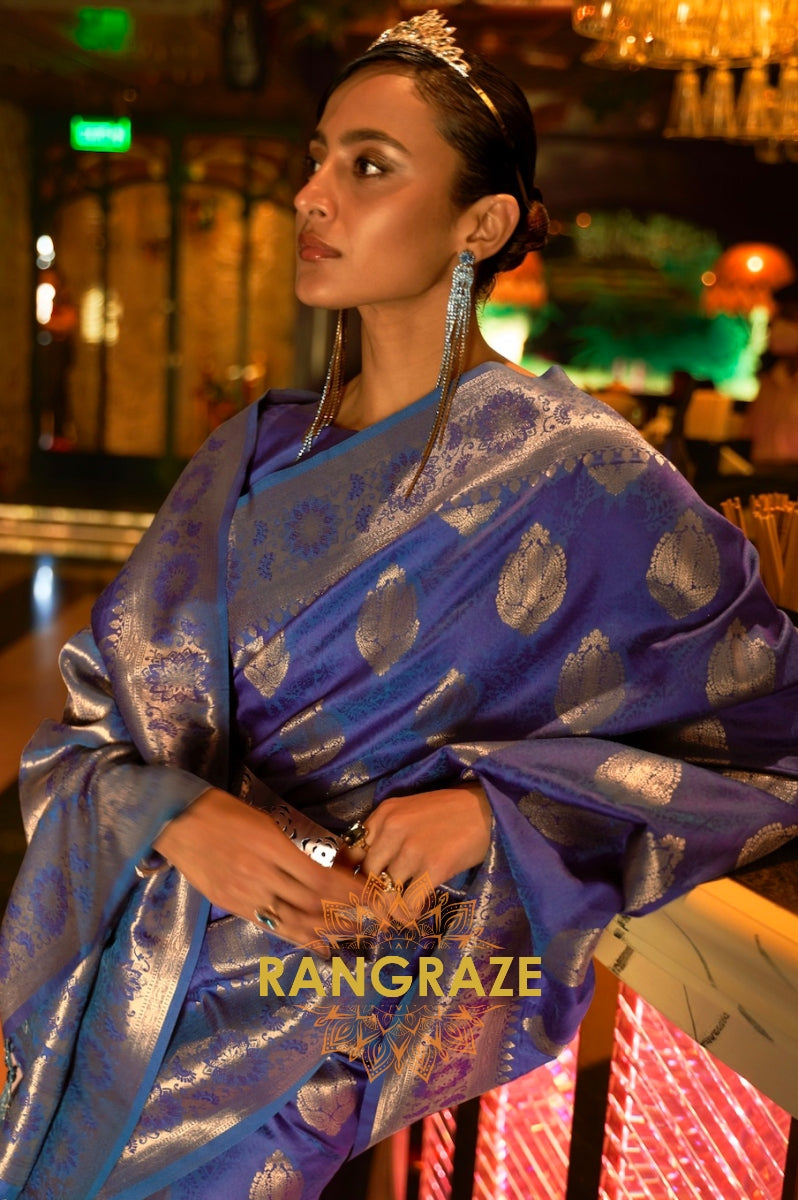 Royal Blue Woven Banarasi Brocade Silk Saree