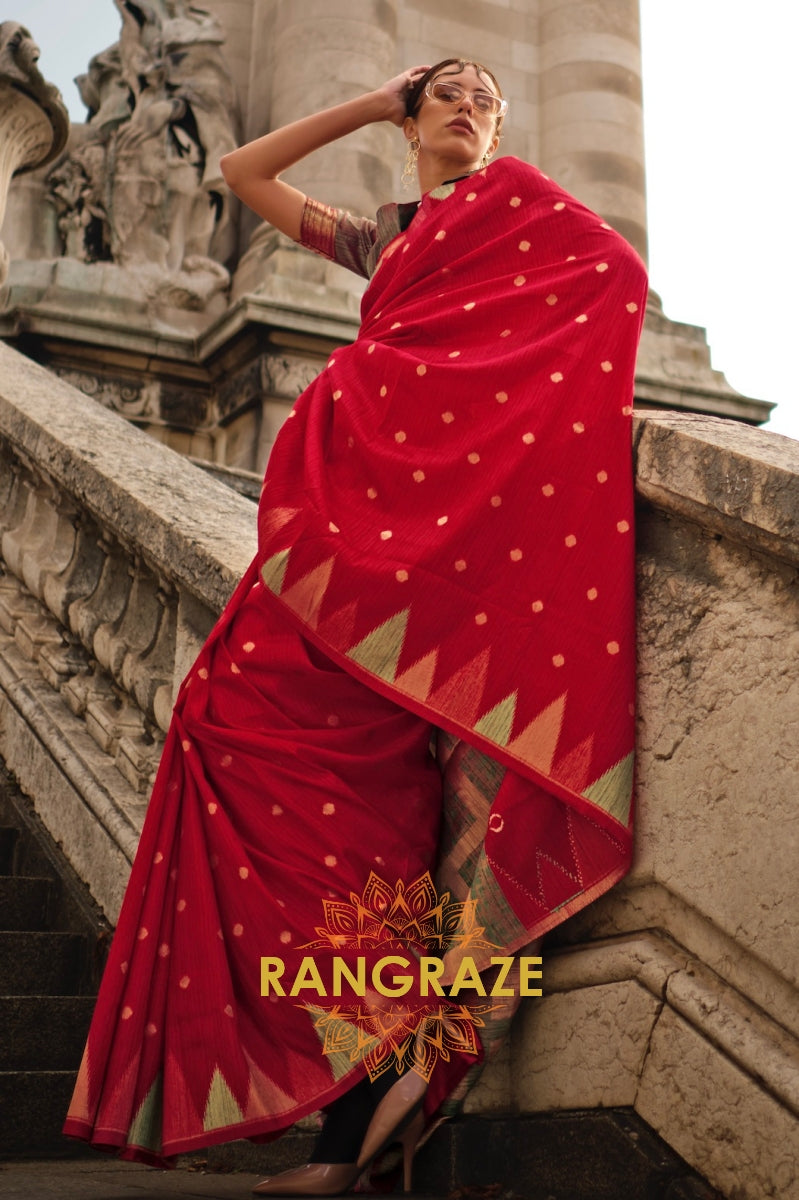 Brick Red Woven Banarasi Khaddi Silk Saree