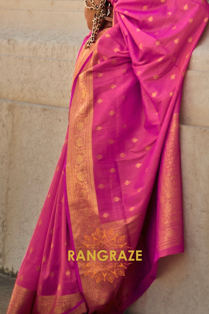 Fuchsia Pink Woven Banarasi Khaddi Silk Saree