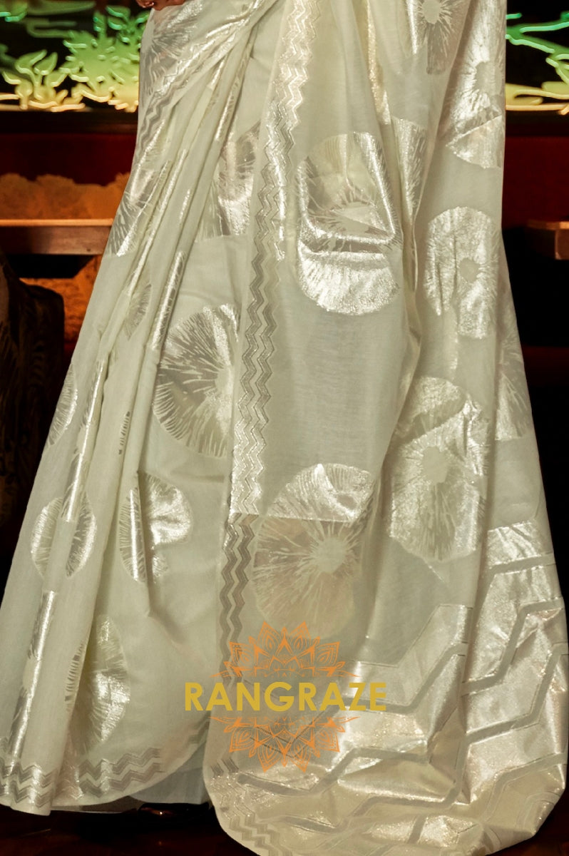 Olive Green Cotton Handloom Weaving Banarasi Silk Saree