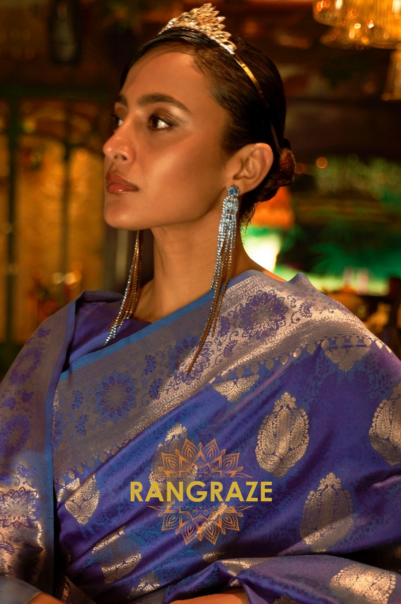 Royal Blue Woven Banarasi Brocade Silk Saree