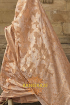 Golden Beige Woven Lucknowi Organza Silk Saree
