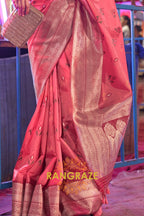 Regal Peach Pink Woven Banarasi Soft Silk Saree