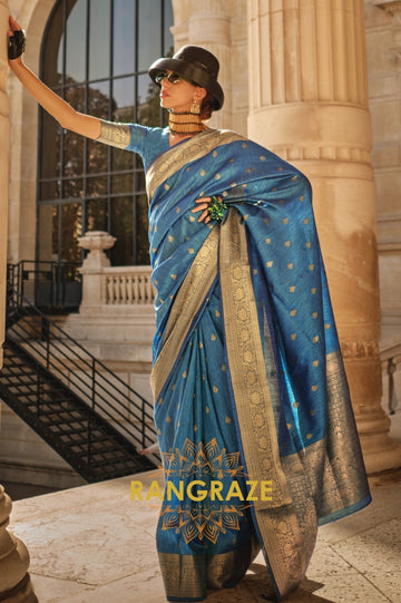 Stone Blue Woven Banarasi Khaddi Silk Saree