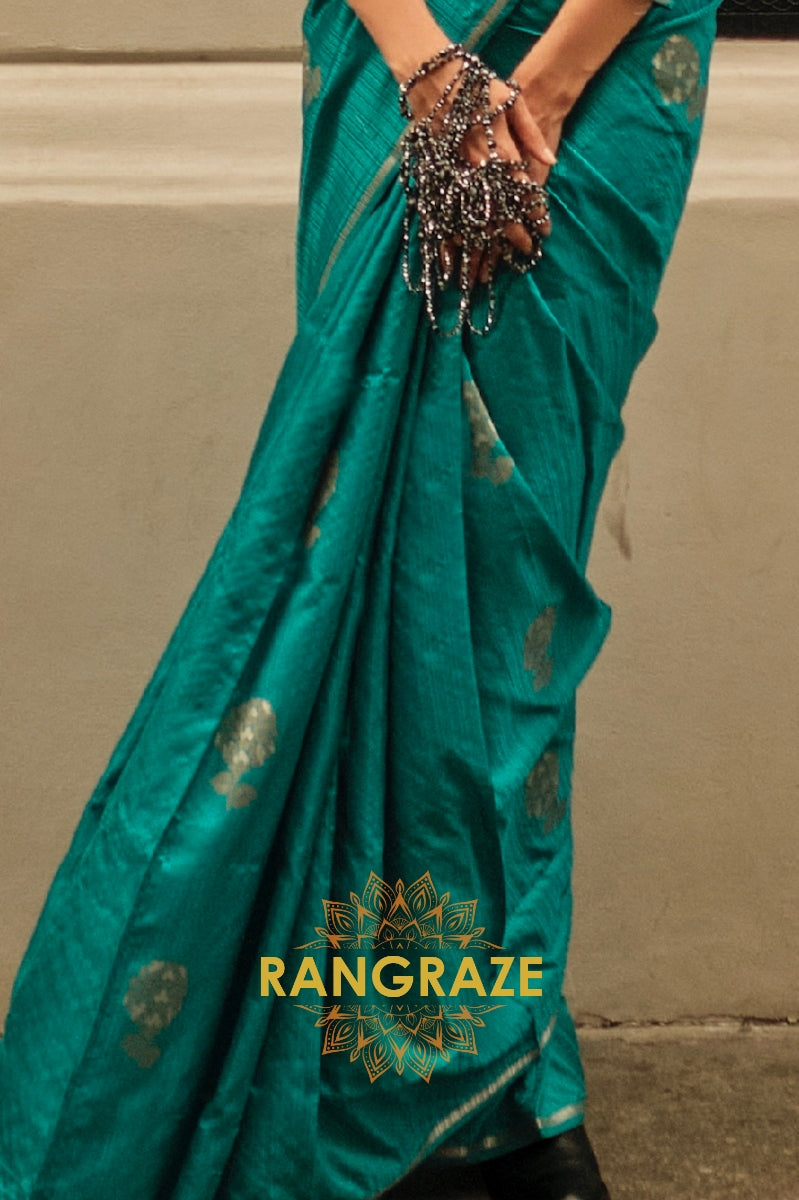 Azure Blue Pure Satin Zari Lining Handloom Weaving Banarasi Saree