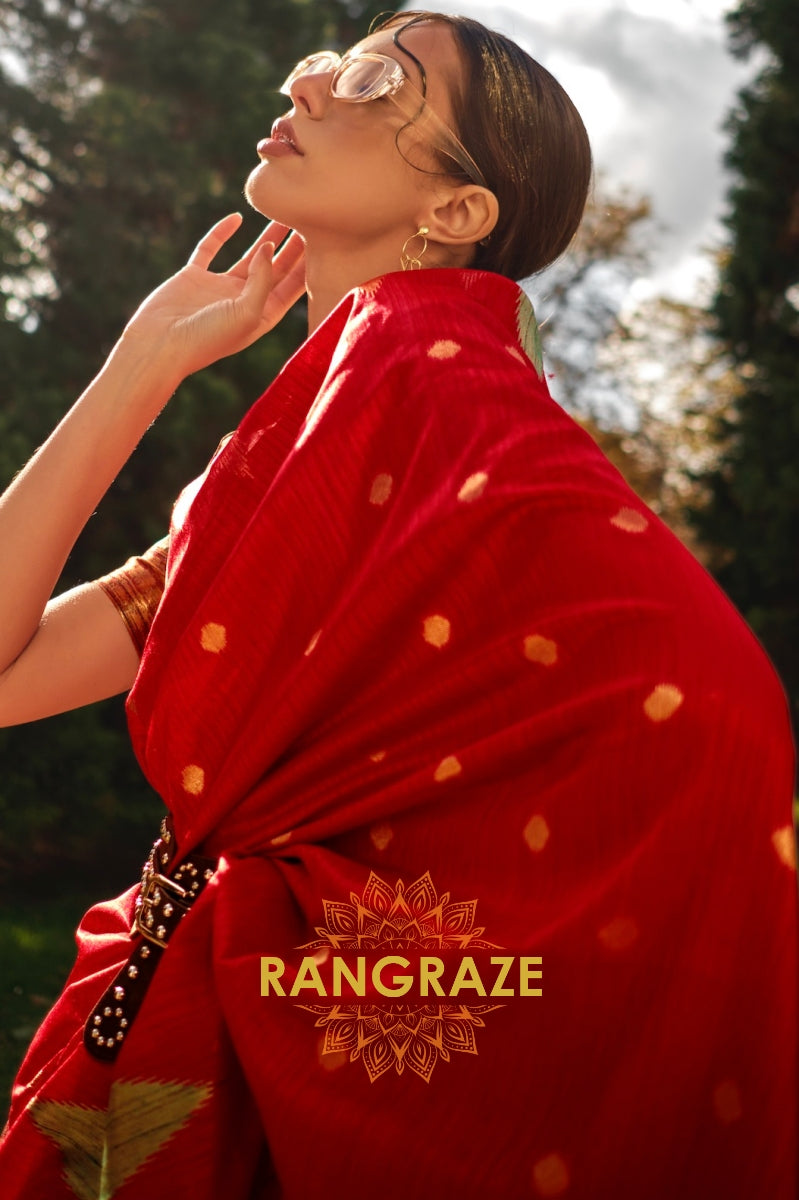 Brick Red Woven Banarasi Khaddi Silk Saree