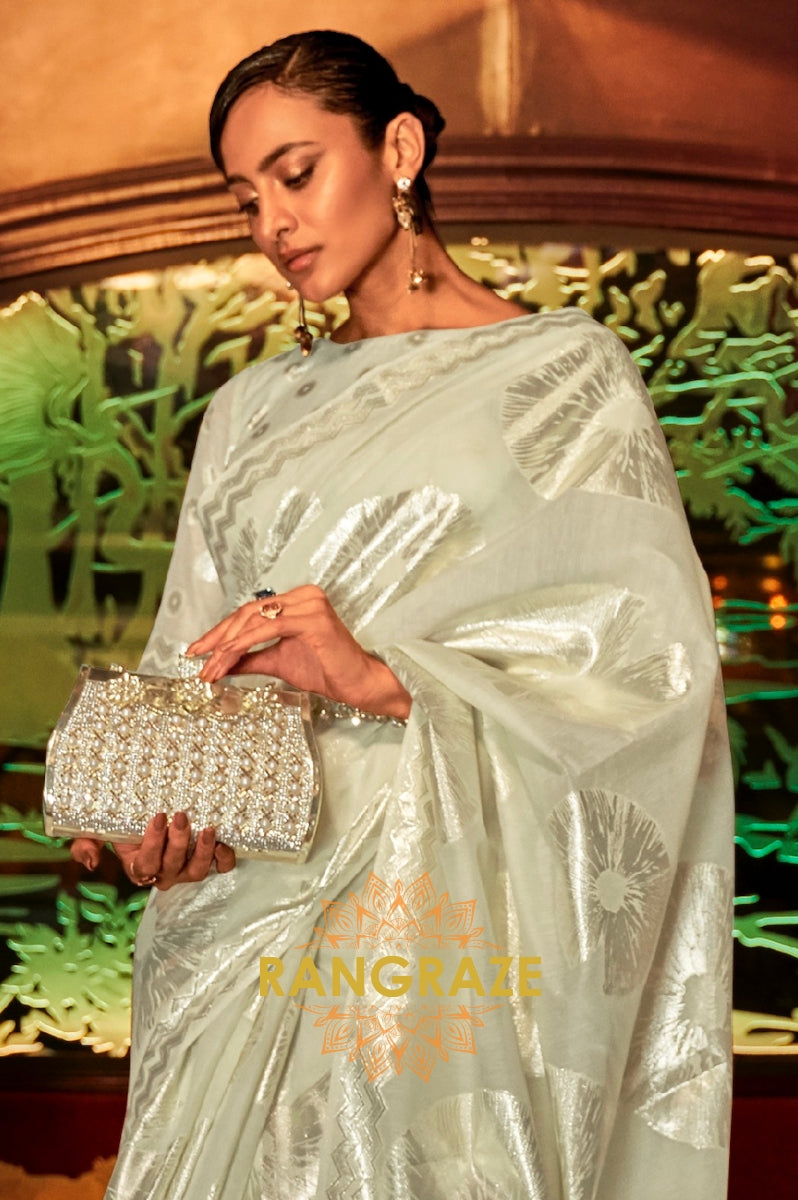 Olive Green Cotton Handloom Weaving Banarasi Silk Saree