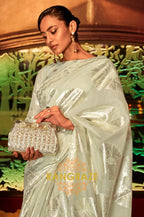 Olive Green Cotton Handloom Weaving Banarasi Silk Saree