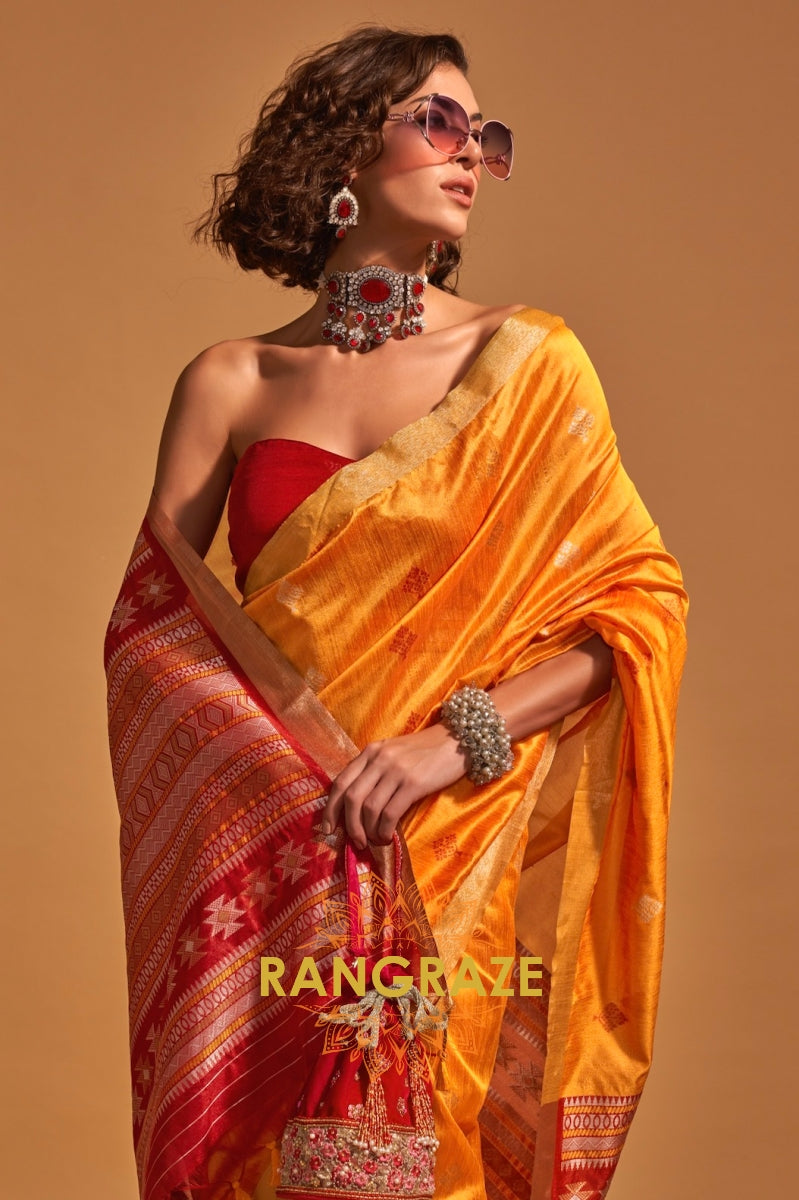 Prism Yellow Woven Banarasi Silk Saree