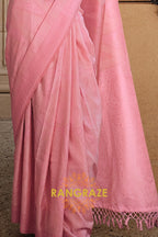 Rose Pink Pure Satin Handloom Weaving Banarasi Silk Saree