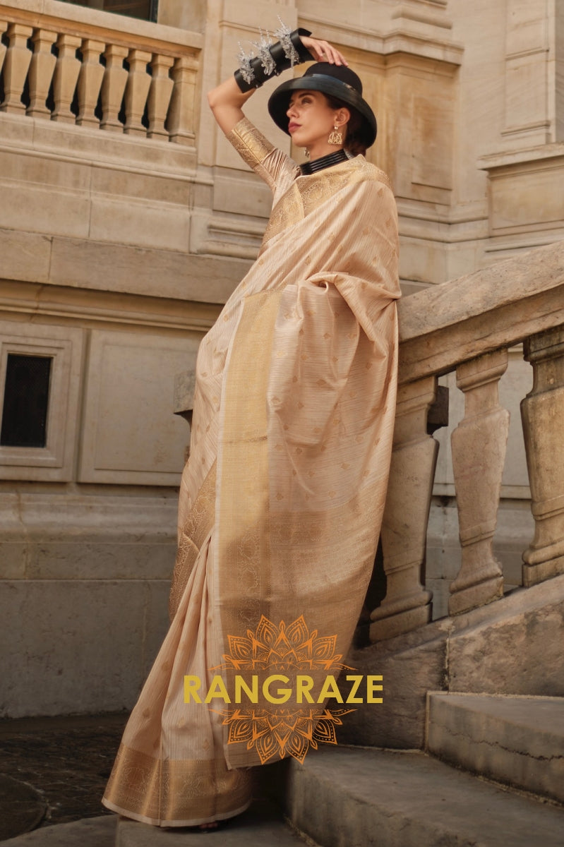 Queen Beige Woven Banarasi Khaddi Silk Saree