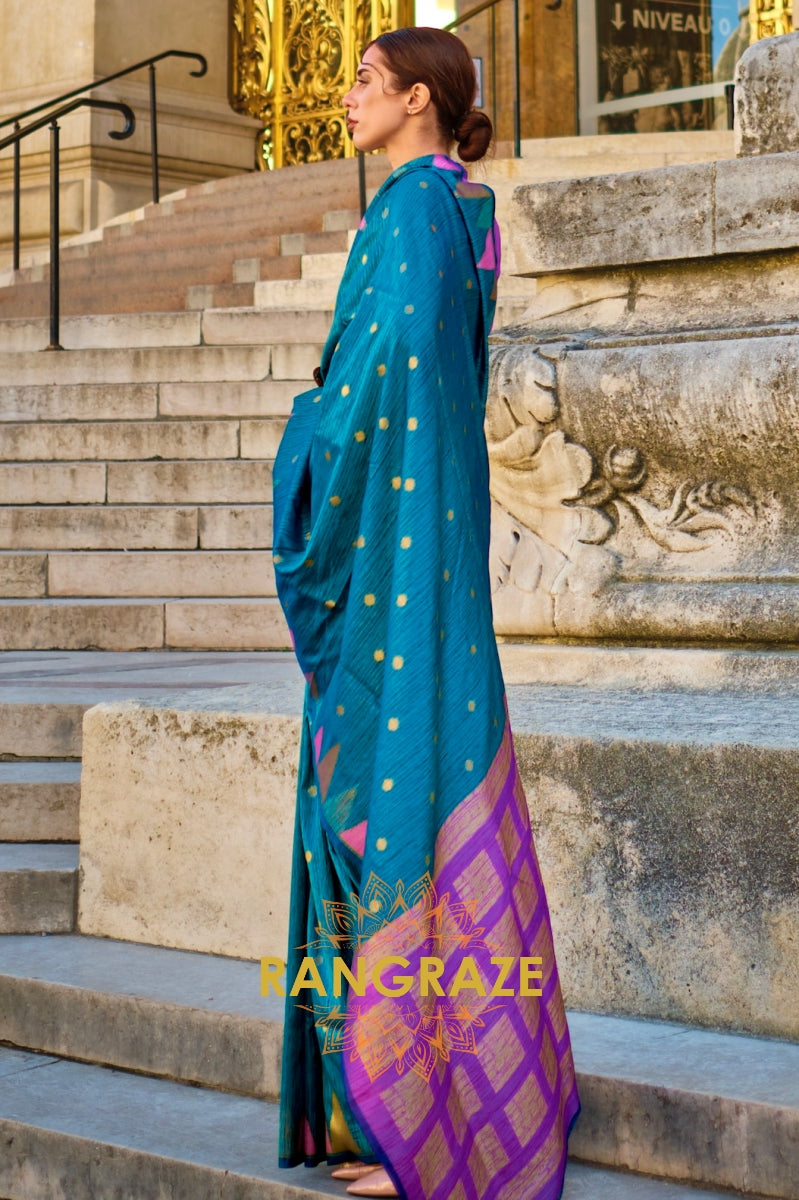 Cerulean Blue Woven Banarasi Khaddi Silk Saree