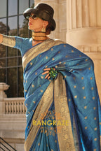 Stone Blue Woven Banarasi Khaddi Silk Saree