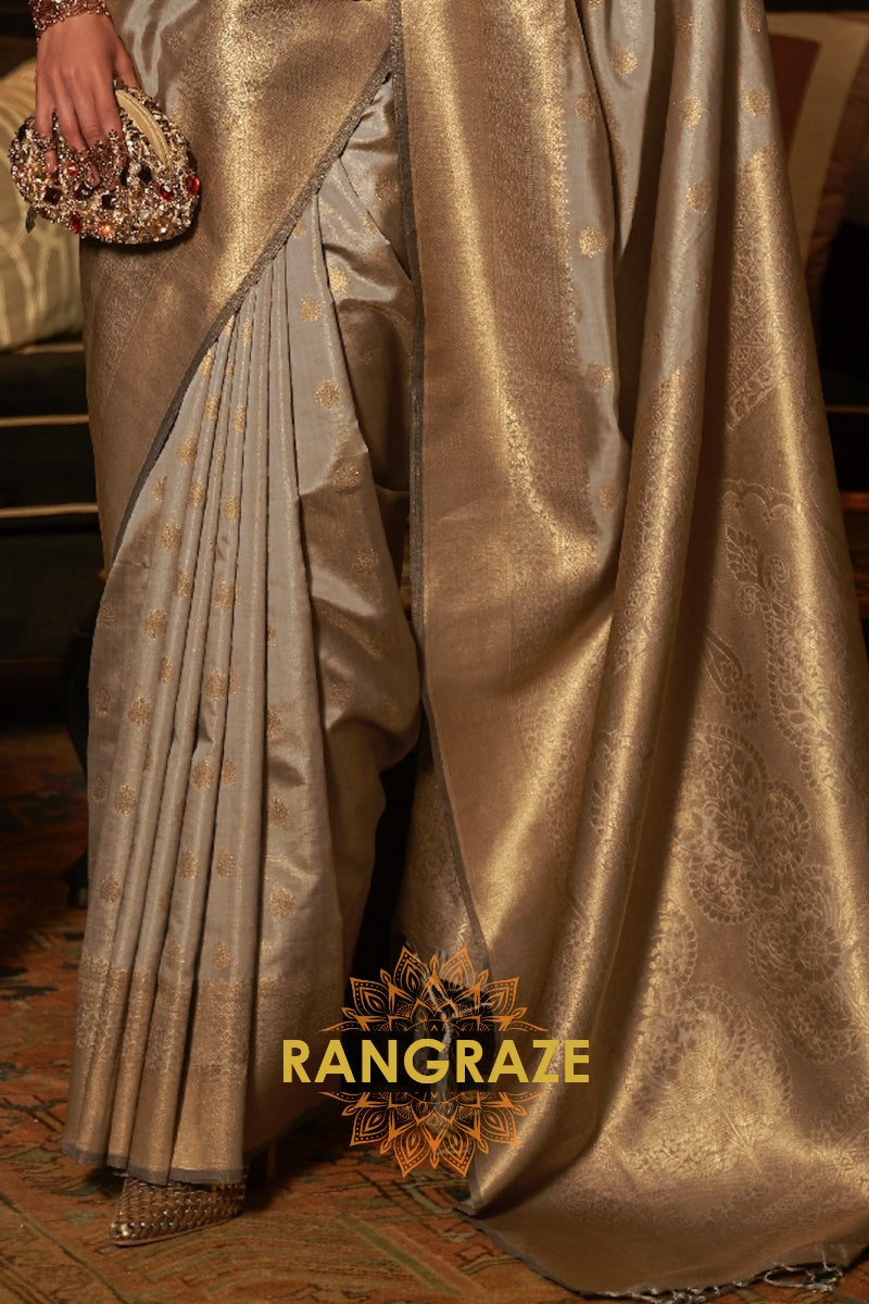 Imperial Royal Grey Woven Banarasi Silk Saree