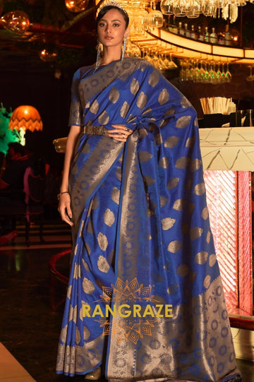 Royal Blue Woven Banarasi Brocade Silk Saree