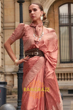 Allure Peach Woven Satin Silk Saree With Brocade Blouse