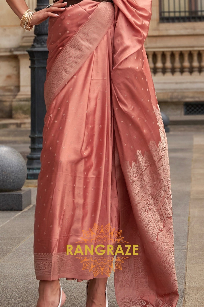 Allure Peach Woven Satin Silk Saree With Brocade Blouse