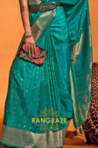 Azure Blue Dual Tone Banarasi Satin Silk Saree