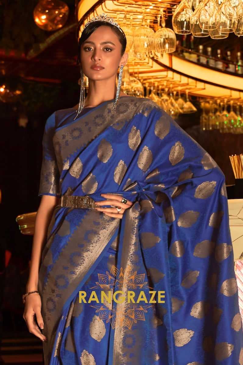 Royal Blue Woven Banarasi Brocade Silk Saree